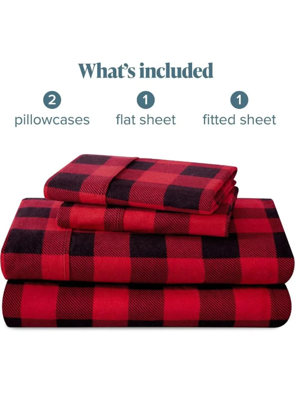 Cozy Cal King Flannel Sheet Set - Buffalo Plaid Red/Black, Soft & Warm Bedding